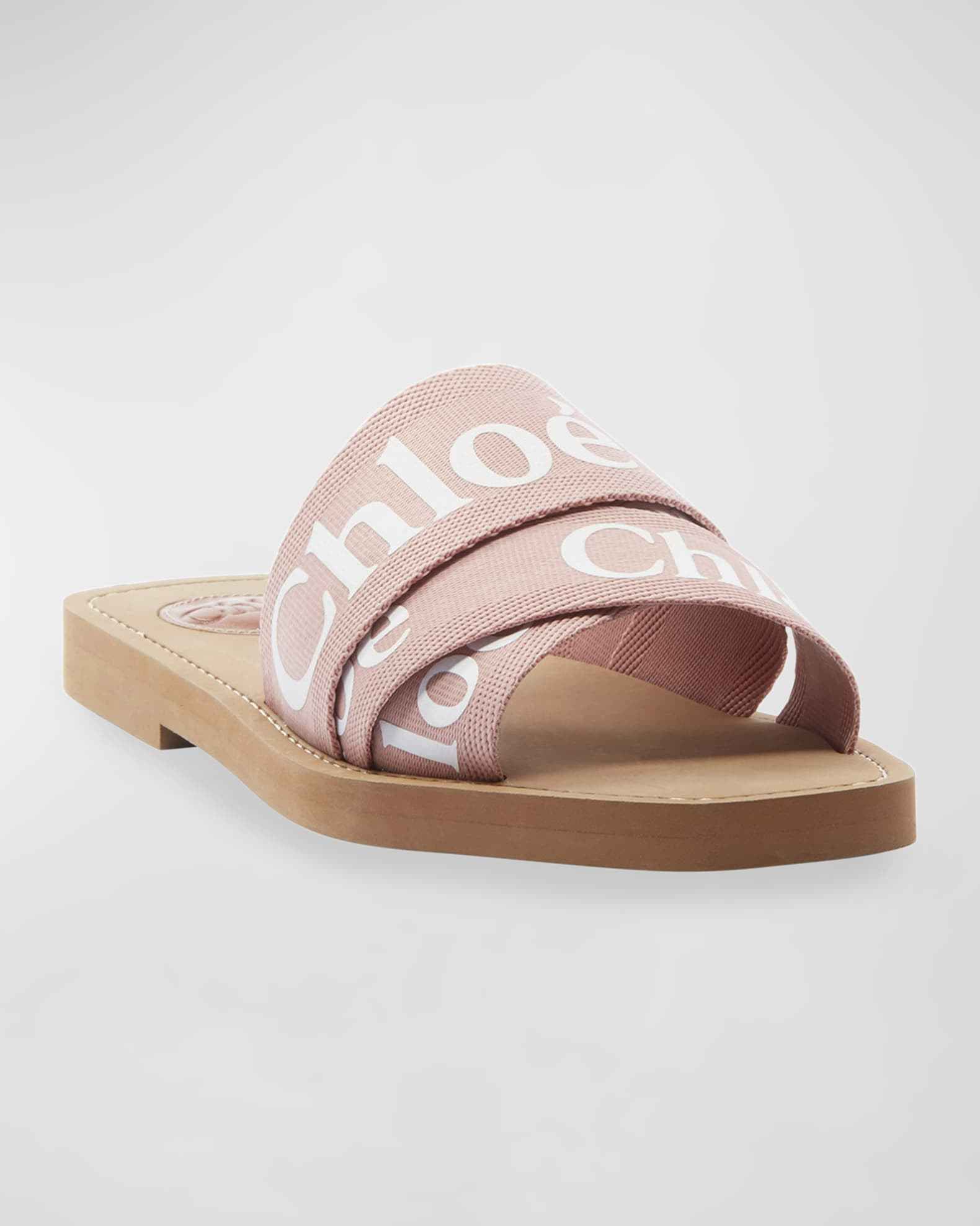 Chloe Woody Flat Logo Ribbon Slide Sandals | Neiman Marcus