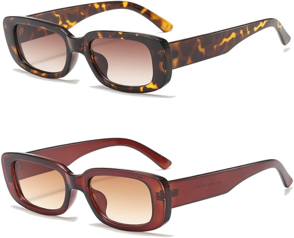 Rectangle Sunglasses for Women Men 2 Pack 90’s Vintage Driving Square Small Glasses UV400 Prote... | Amazon (UK)
