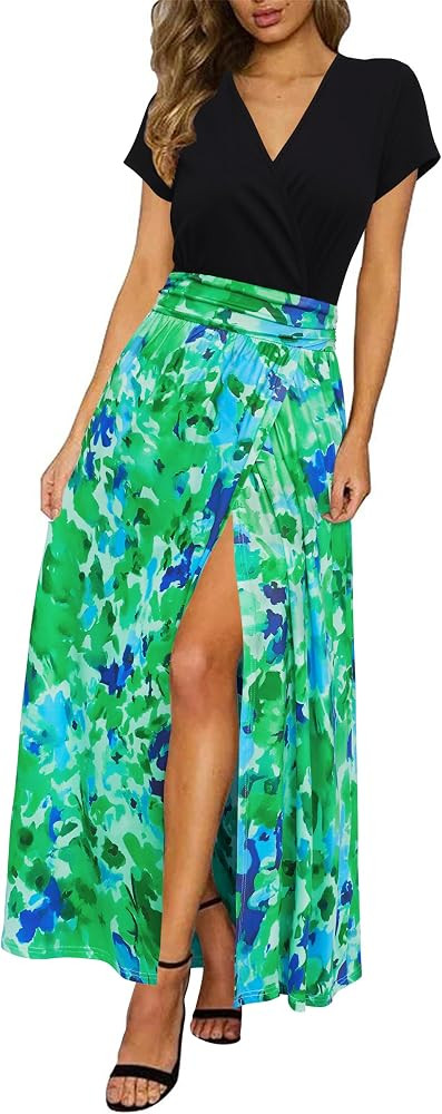 Newshows Women's 2026 Lightweight Summer Wedding Guest Beach Vacation Casual V Neck Split Flowy Maxi Dress | Amazon (US)