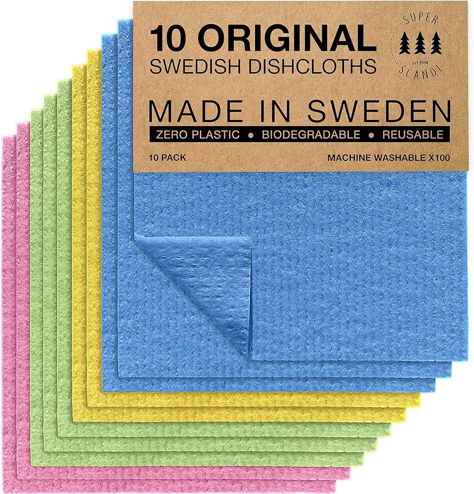 SUPERSCANDI Swedish Dishcloths for Kitchen, Reusable Paper Towels Washable, Compostable Cloth, Di... | Amazon (US)