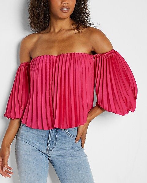 Pleated Off The Shoulder Balloon Sleeve Top | Express