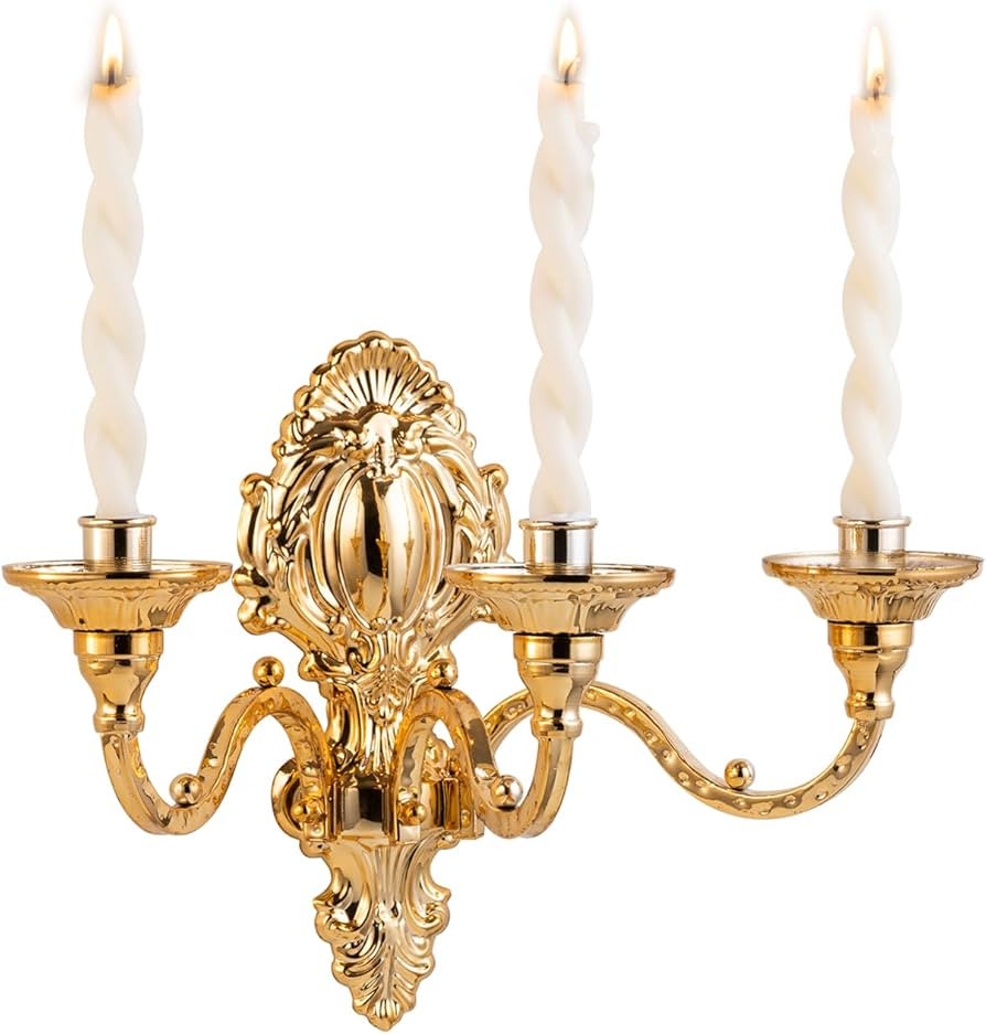 3-Candle Wall Sconces,Victorian Metal Wall Mounted Candlestick,Gold Crown Candle Holders for Tape... | Amazon (US)