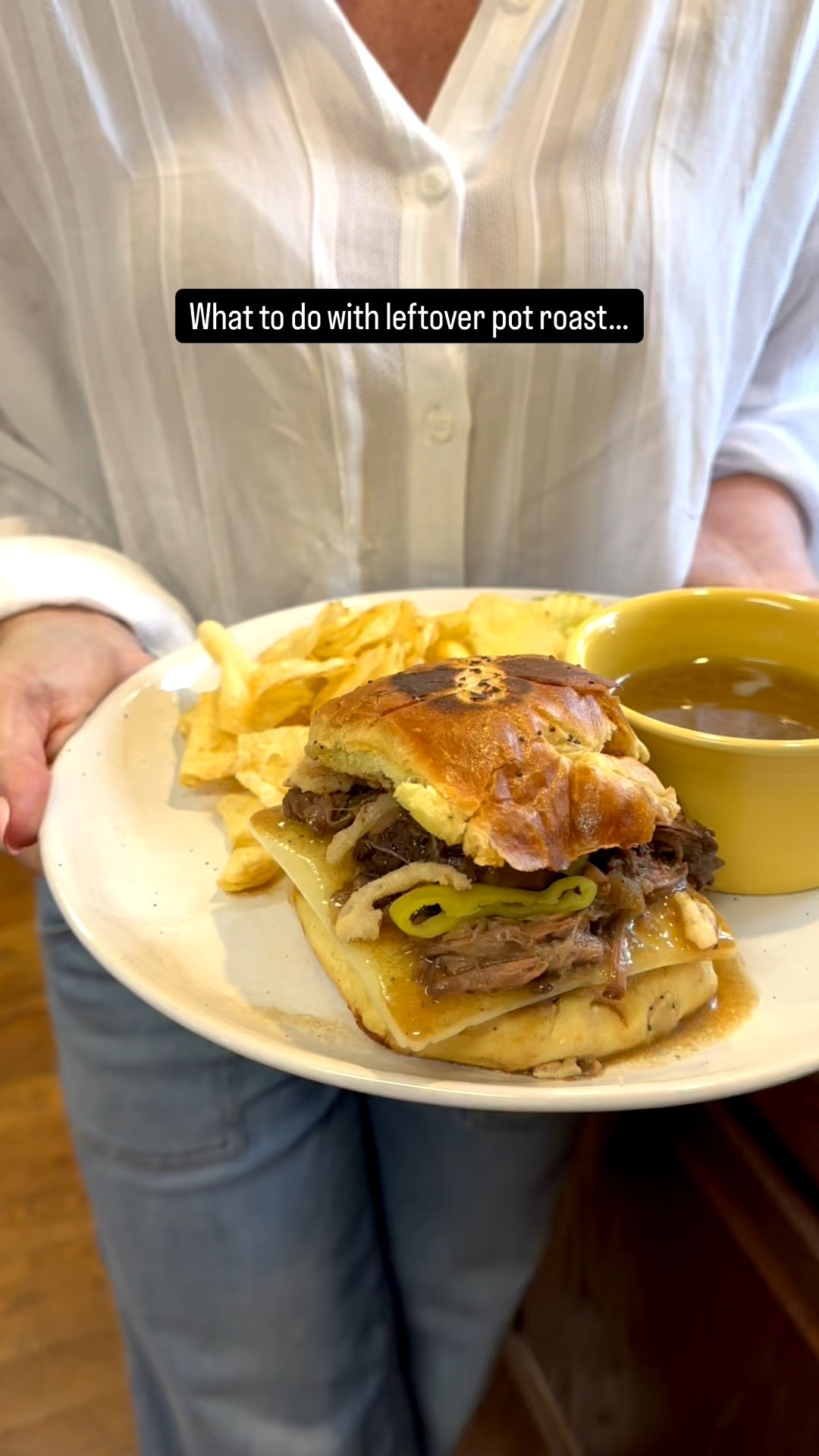 Cozy slow cooker dinner → next day sandwich magic 🤎

This Mississippi Drip Dip Sandwich is one of those cozy, melty, gravy-dippin’ meals that feels like Sunday supper all over again.

I’m linking my crockpot, favorite chuck roast seasonings, skillet, and a few of my everyday kitchen staples I always reach for when making this recipe.

If you love easy slow cooker dinners that turn into next-day magic… this one’s for you.

For the Mississippi Pot Roast:

• 3–4 lb chuck roast
• 1 packet ranch dressing mix
• 1 packet McCormick Onion Gravy mix
• 1 packet McCormick Au Jus mix
• 1 jar sliced pepperoncini (reserve juice)
• 1 stick butter
• 2 cups water

Place roast in crockpot. Top with dry seasonings, butter, half the sliced pepperoncini, all of the pepperoncini juice, and water.

Cook on LOW 6–8 hours until fall-apart tender. Shred and keep warm in the juices.

⸻

For the Sandwich:

• 6 onion rolls (or your favorite sandwich roll)
• Mayonnaise
• 6 slices Provolone cheese
• Extra pepperoncini
• French fried onions

Toast rolls in a skillet with a little butter. Spread with mayonnaise, add provolone, pile high with pot roast, top with more pepperoncini and French fried onions.

Serve with warm pot roast gravy on the side for dipping.

Enjoy 🩵

#slowcookerdinner #comfortfoodrecipe #mississippipotroast #kitchenfavorites #southerncooking #southernrootsmodernplates 

#LTKOver40 #LTKHome #LTKfoodie