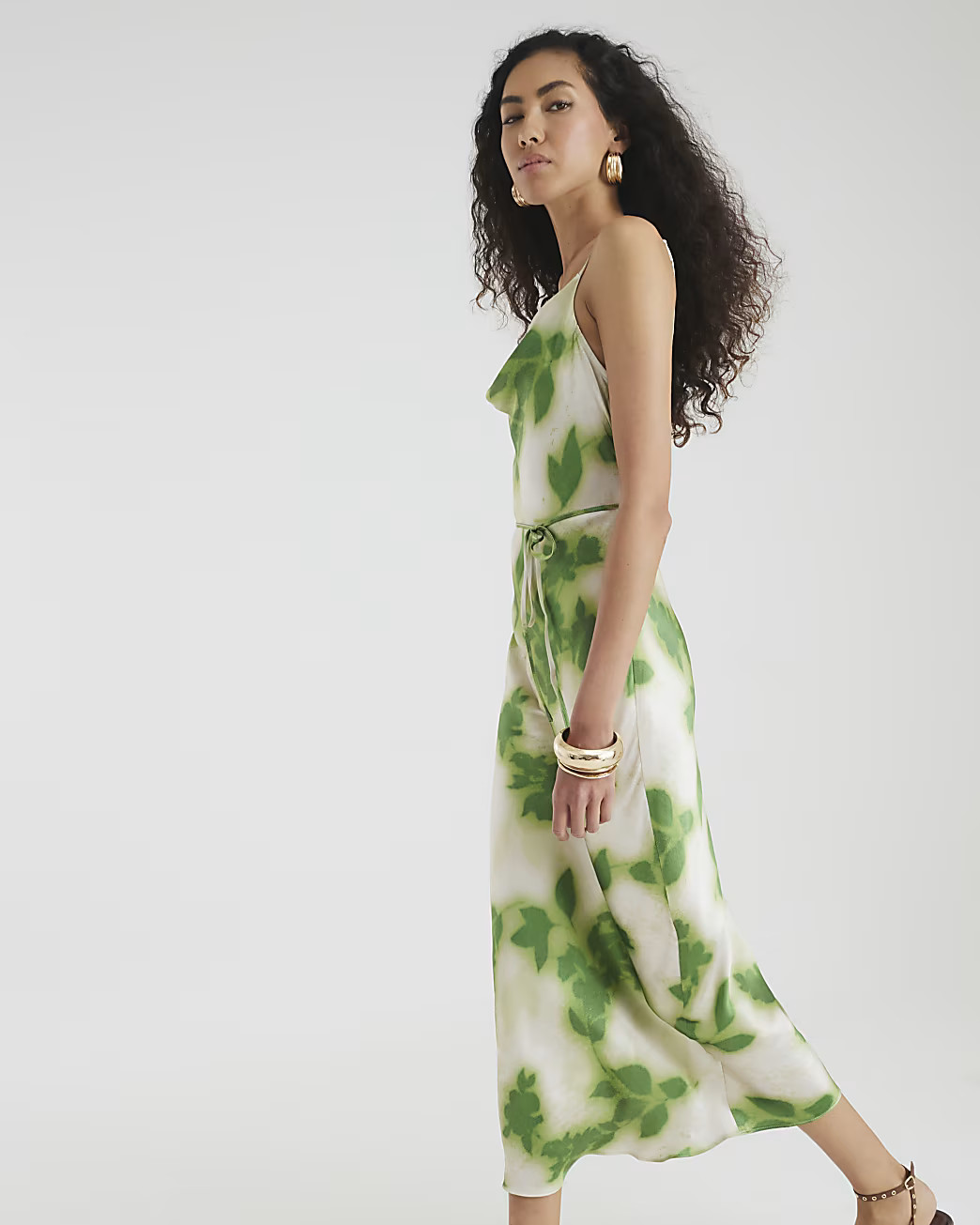 Green Floral Cowl Neck Midi Slip Dress | River Island UK & IE