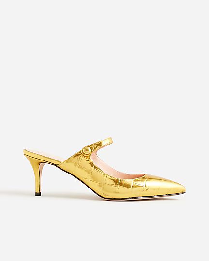 Colette mule heels in metallic croc-embossed leather | J. Crew US