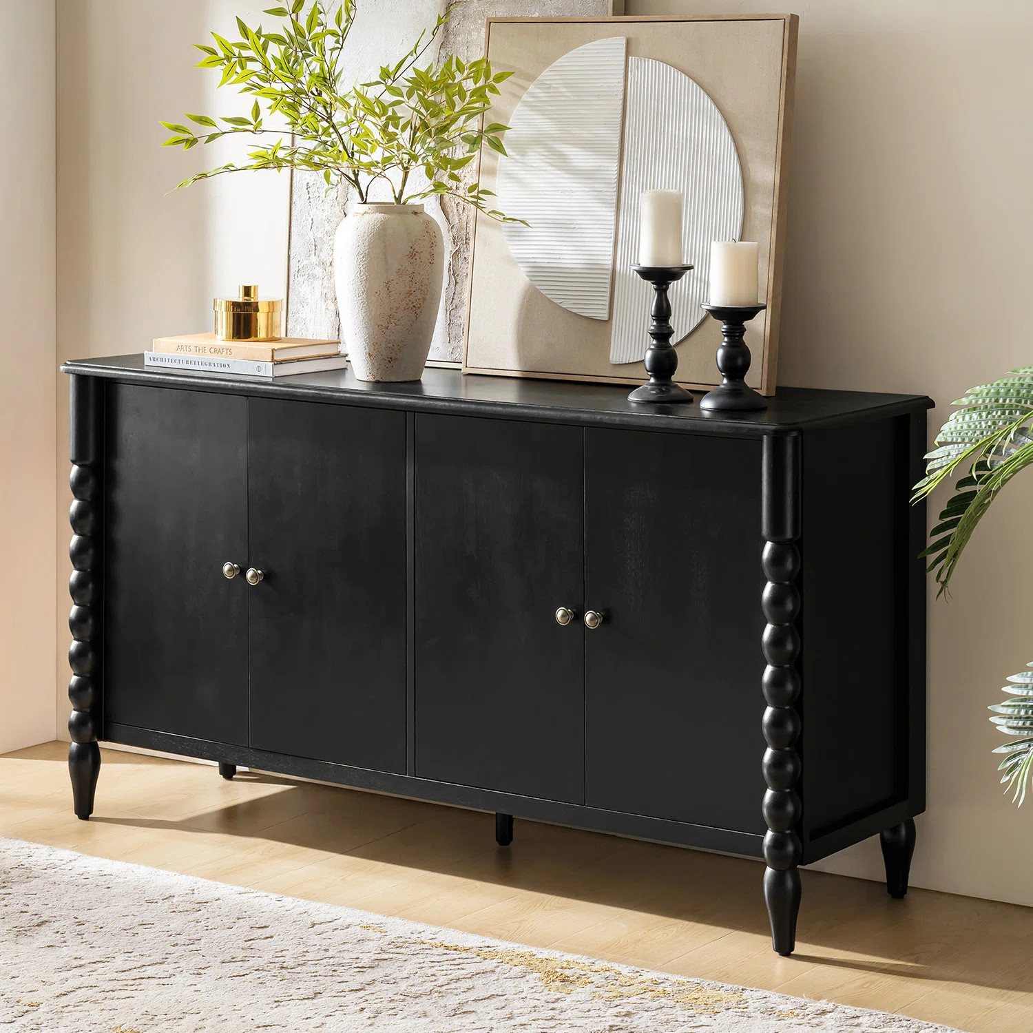 ALEX Transitional 4-Door Sideboard with Adjustable Shelves and Solid Wood Legs | Wayfair North America