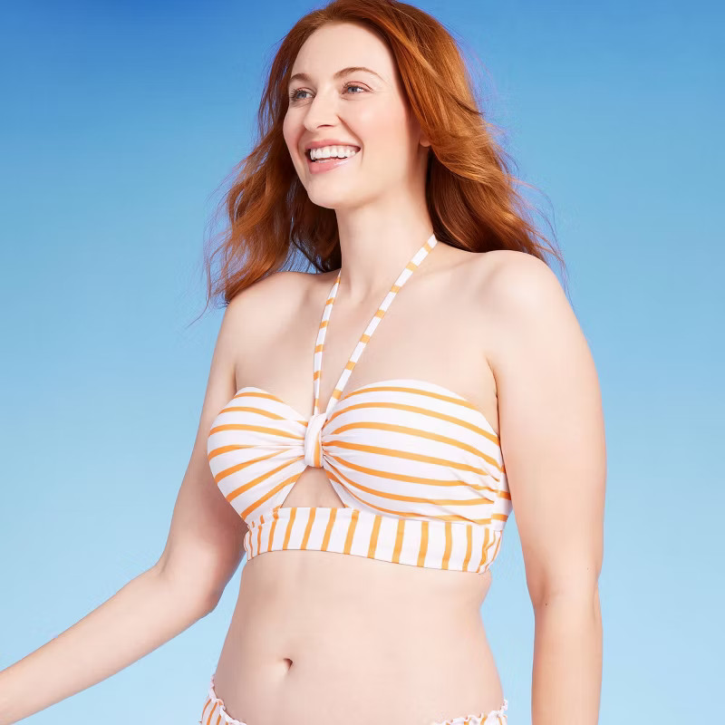 Women's Lightly Lined Tunneled Front Keyhole Bikini Top - Shade & Shore™ Orange | Target
