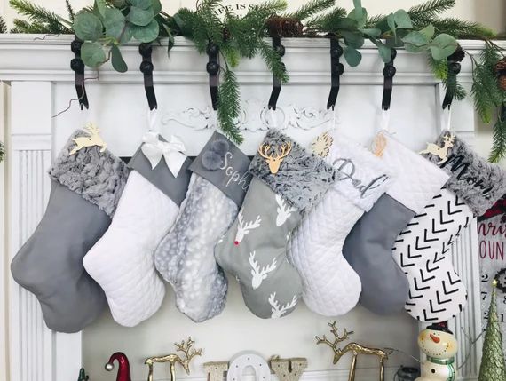 Personalized Christmas Stockings. Gray Christmas Stockings. | Etsy | Etsy (US)
