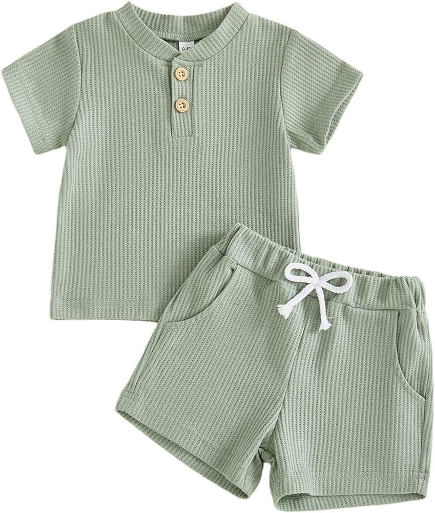 DSORVICD Toddler Baby Boy Summer Clothes Waffle Short Sleeve T-Shirt and Shorts 6 12 18 Months 2T... | Amazon (US)