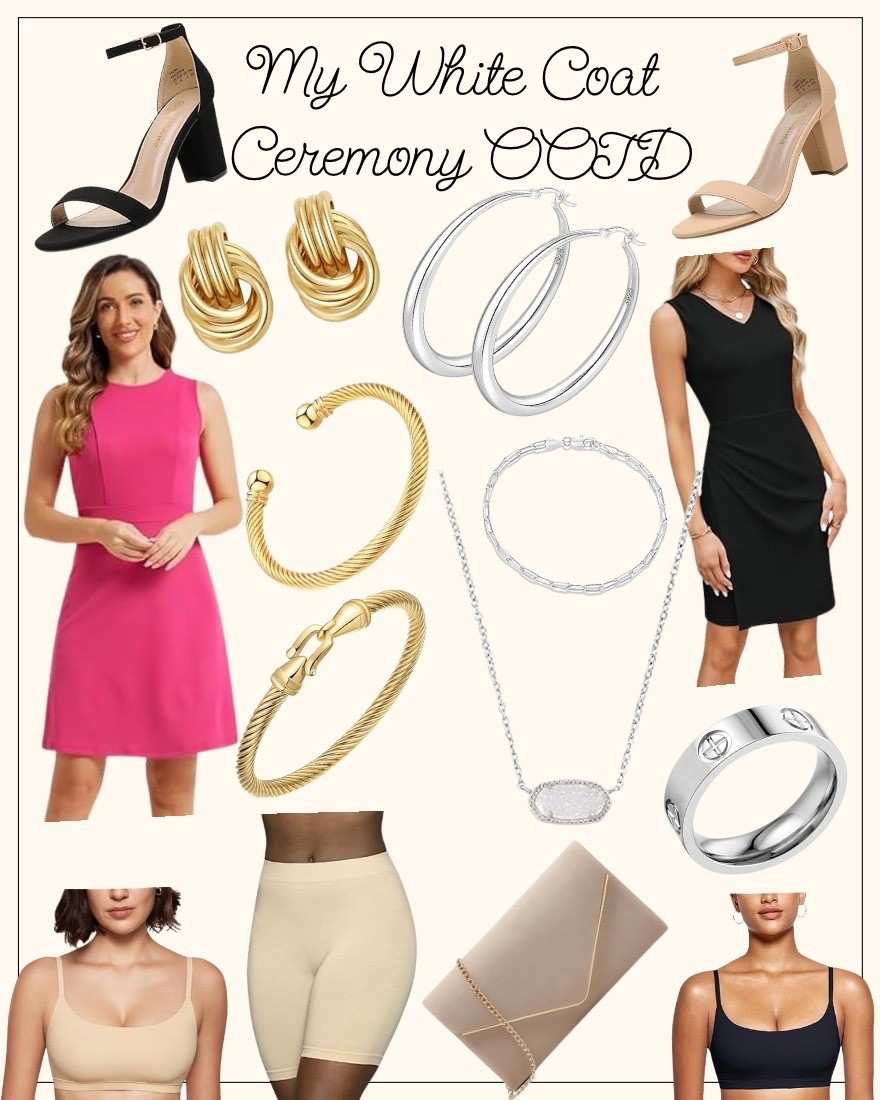 With medical school beginning next week, white coat ceremony outfit decision needs to be made… comment below left or right✨ Professional work wear. Graduate school outfits. Back to school! #heels #goldjewelry #silverjewelry #smallpurse #simplering #amazonfashion #amazoninfluencer #amazonfinds #knotearrings #hoopearrings #kendrascott #enewtonlookalikes #shapewear #undergarments #dress #modestdress 

#LTKStyleTip #LTKWorkwear #LTKFindsUnder50