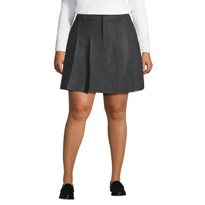 Lands' End Plus Size Brushed Flannel Pleated Mini Skirt in Dark Gray Herringbone at Nordstrom, Size 16W | Nordstrom