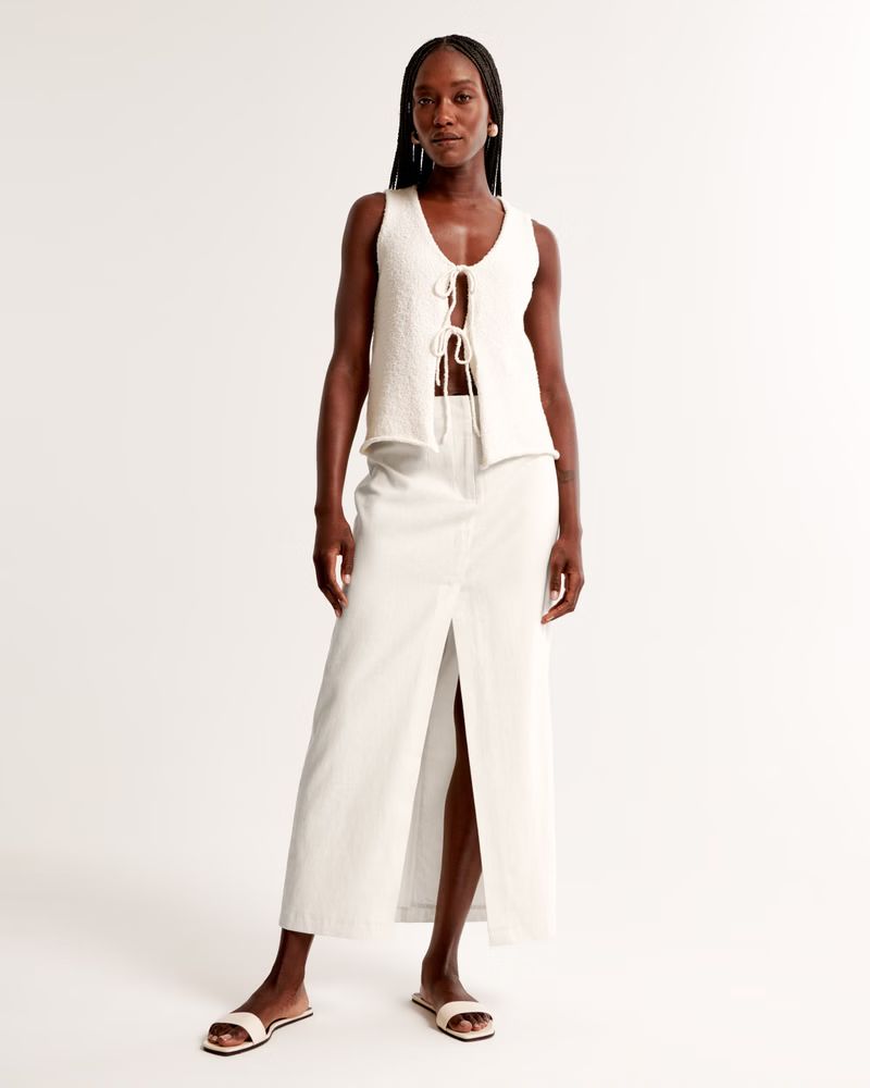 Mid Rise Linen-Blend Maxi Skirt | Abercrombie & Fitch (US)