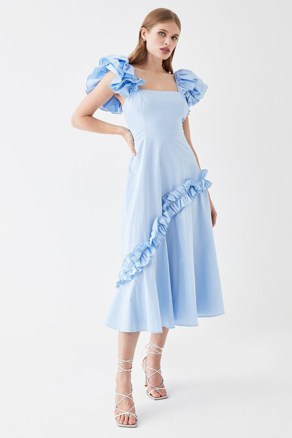 Frill Sleeve Ruffle Skirt Cotton Midi Dress | Coast UK & IE