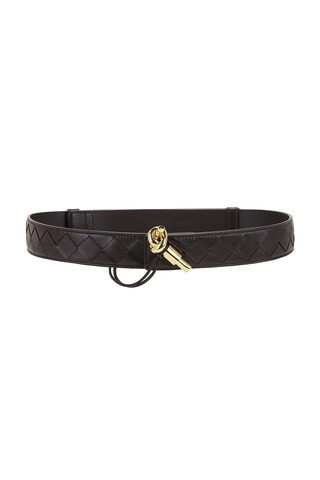 Bottega Veneta Intrecciato Belt in Fondant & Muse Brass - Chocolate. Size 70 (also in ). | FWRD 