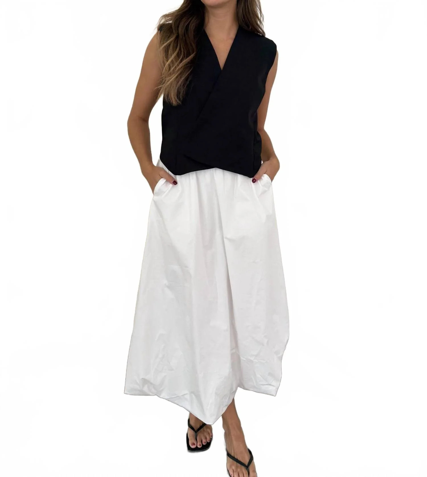 Ingrid Bubble Hem Midi Skirt In White | Shop Simon