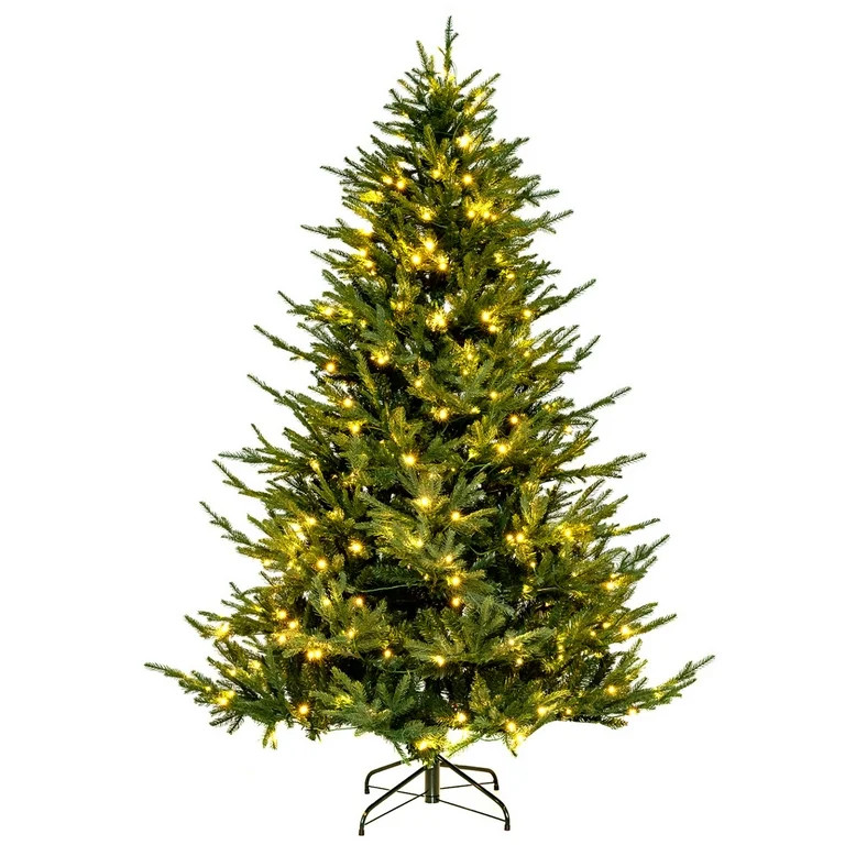 Costway 7 FT Pre-Lit Artificial Christmas Tree Hinged 1130 Branch Tips & 380 LED Lights | Walmart (US)