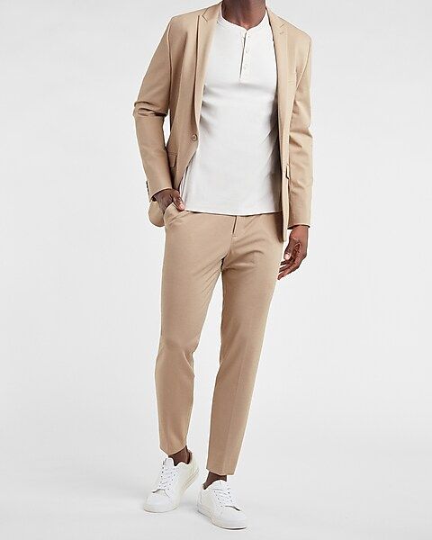 Extra Slim Textured Khaki Luxe Comfort Soft Drawstring Suit Pants | Express