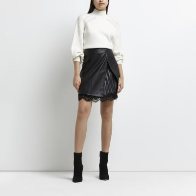 Black faux leather pleated mini skirt | River Island (UK & IE)