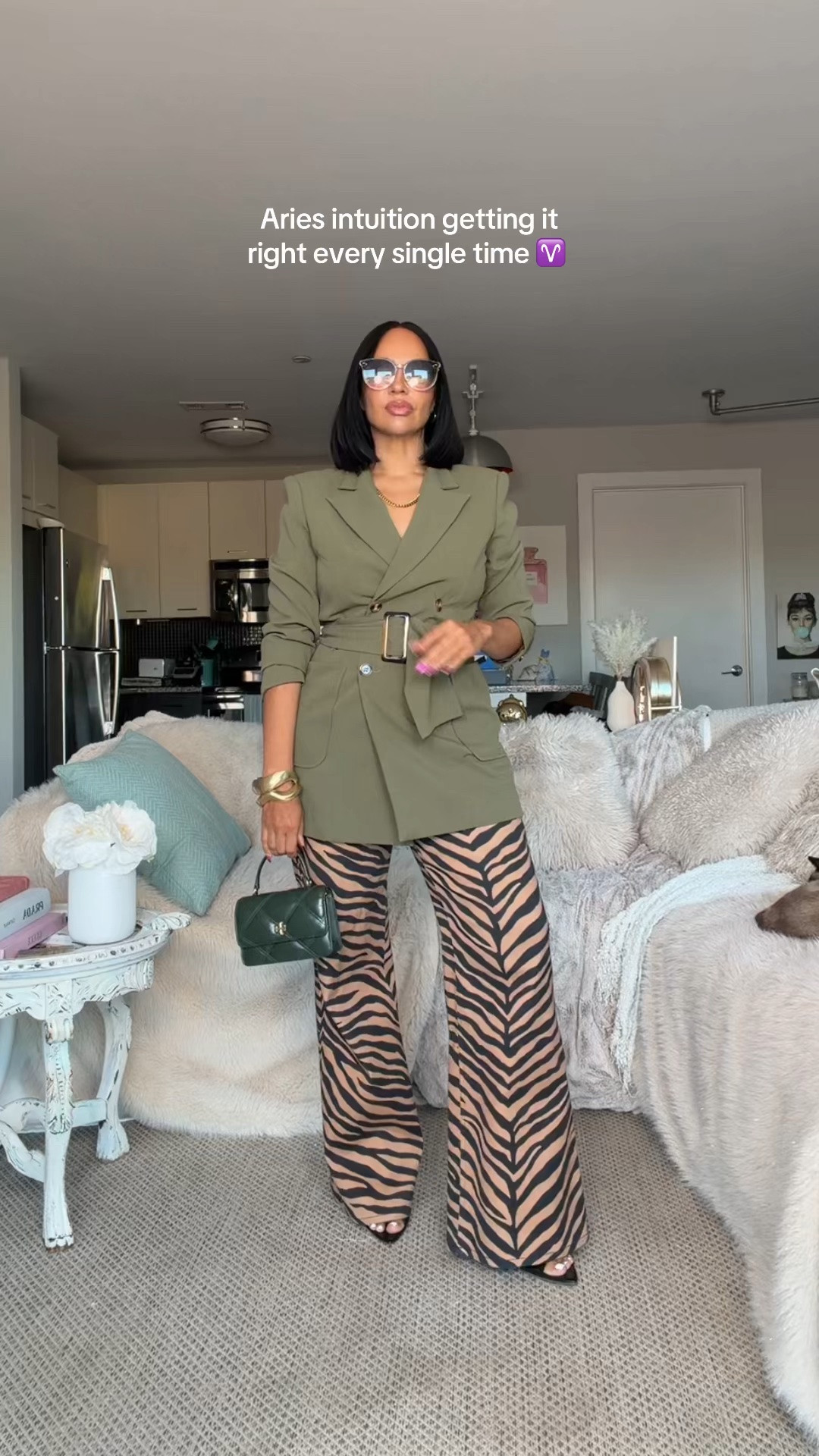 FALL OUTFIT FOR WOMEN OVER 40 😍💁🏽‍♀️ These tiger striped pants x olive blazer combo understood the assignment 

WHERE TO WEAR IT: date, dinner and drinks, office 
STRETCH: Blazer no pants yes
TRUE TO SIZE: Yes
OVERALL FIT: Normal
PETITE FRIENDLY: Yes

Sizing ⬇️
5’3 
Bust: 32DD
Waist: 27”
Hips: 42”
Wearing Size M

Make sure you download the ✨FREE✨ LTK app and follow me @heyrissyrozay for all my style and beauty finds 🫶🏽

over 40 outfit ideas
petite curvy outfits

#LTKOver40 #LTKPetite #LTKootd