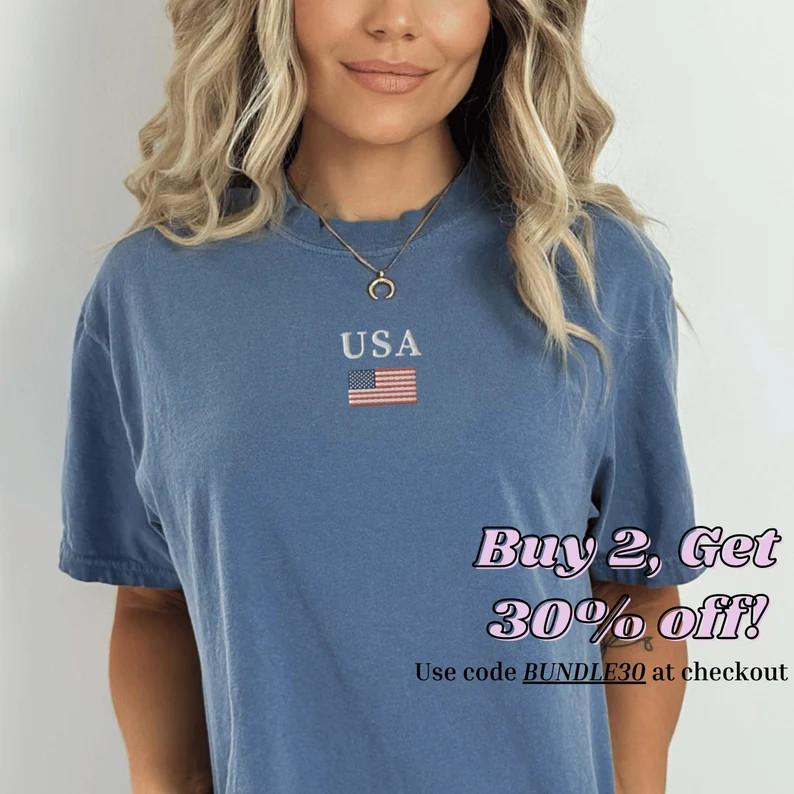 Comfort Colors US Flag T-shirt, Embroidered USA Flag Shirt, United States of America Shirt, Embro... | Etsy (US)