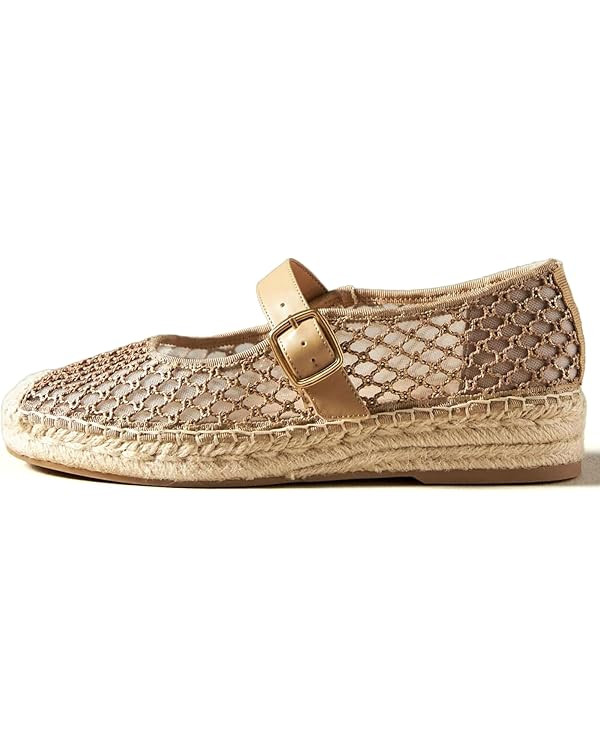 KysBloes Woven Platform Mary Janes Espadrille Flats for Women Wegde Mesh Ballet Flats Fishnet Buc... | Amazon (US)