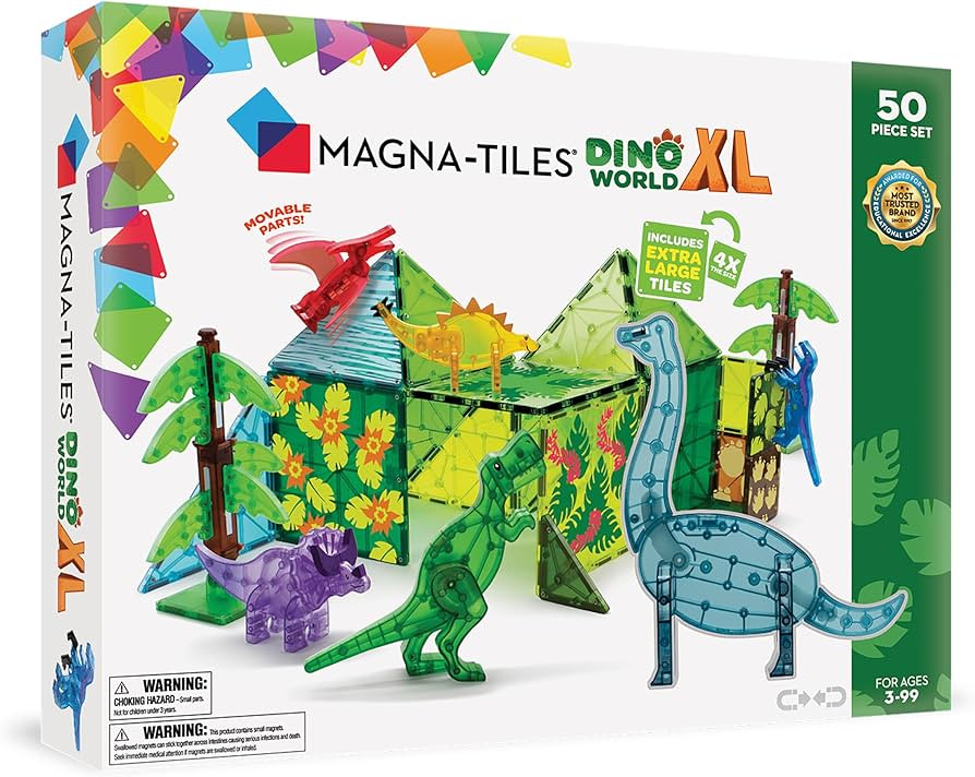 MAGNA-TILES Dino World XL 50-Piece Magnetic Construction Set, The ORIGINAL Magnetic Building Bran... | Amazon (US)