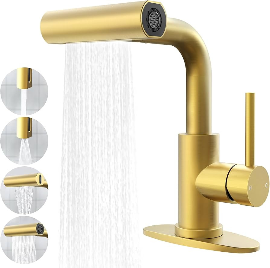 FROPO Gold Bathroom Faucet with Sprayer - Brushed Gold Bathroom Faucets for Sink 1 Hole or 3 Hole... | Amazon (US)
