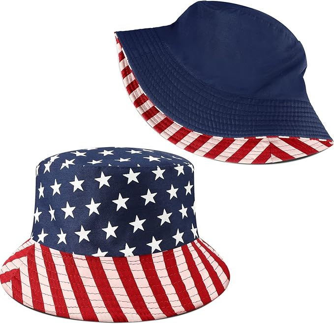 Handepo 2 Pieces American Flag Bucket Hat Fisherman Hat Travel Sun Hat Outdoor Hat for Men Women | Amazon (US)