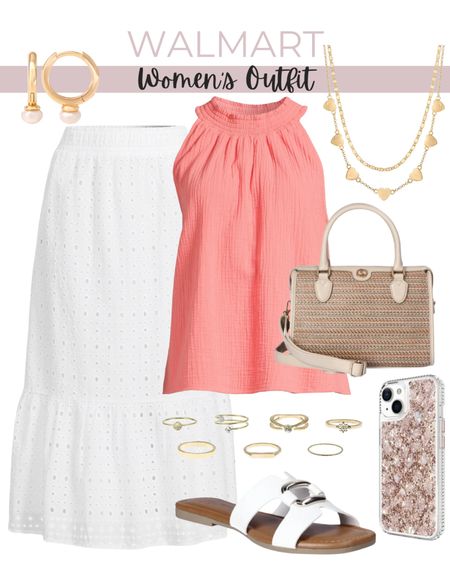 Walmart women’s outfit, Walmart women’s finds, Walmart fashion, affordable find, white dress, white skirt, summer outfit, graduation outfit, phone case, bag, summer bag, jewelry, necklace, earrings, rings, sandals 

#LTKfindsunder50 #LTKshoecrush #LTKstyletip