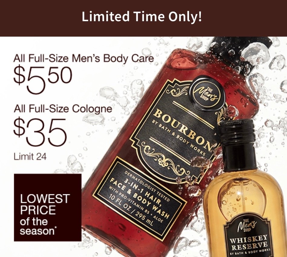 Bath & Body Works has an excellent deal today on their Men’s Collection of products! So many of these would make great Father’s Day gifts, from the Whiskey & Bourbon collection of bath products and cologne to the fun Star Wars themed collection of products. Worth a browse - fantastic smelling items! (The Men’s Ocean Collection is also an ongoing favorite for teens and adults - such an easy, wearable scent.)

#LTKMens #LTKSaleAlert #LTKselfcare