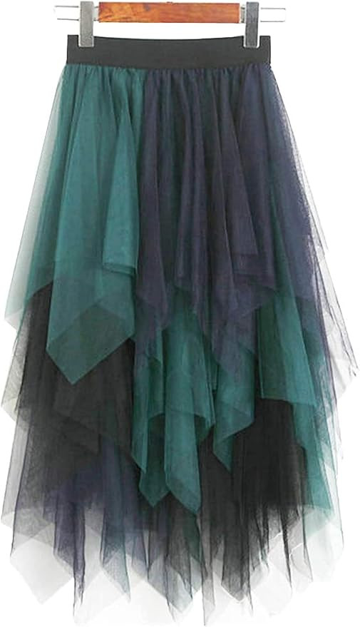 LBKKC Women's Tulle Skirt Formal High Low Asymmetrical Midi Tea-Length Elastic Waist Tutu Skirts | Amazon (US)
