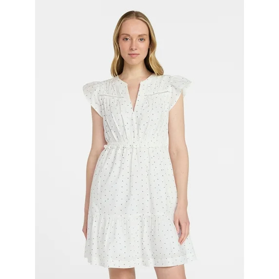 Time and Tru Women's Cotton Flutter Sleeve Mini Dress, Sizes XS-XXXL | Walmart (US)