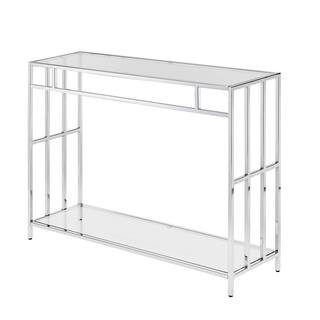 Mission 42 in. Glass and Chrome Rectangle Glass Console Table with Shelf | The Home Depot