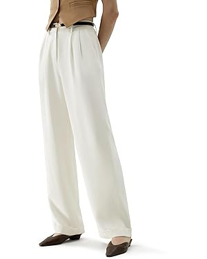 LilySilk The Flos Pants Full Length Boyish Style Wide Leg Bkazers Pants Vintage Style Trousers fo... | Amazon (US)