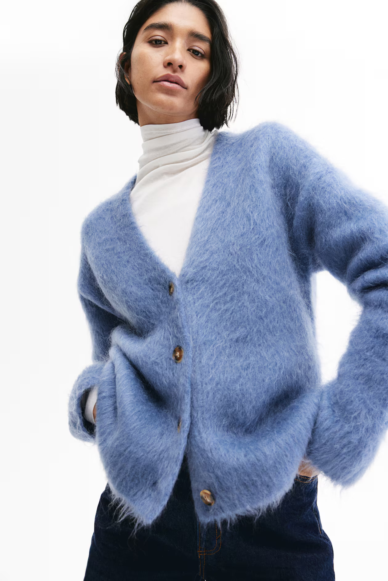 Mohair-blend cardigan - Dusty blue - Ladies | H&M GB | H&M (UK, MY, IN, SG, PH, TW, HK)
