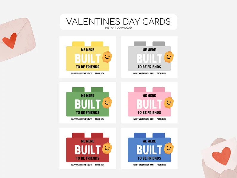 Kids Building Blocks Valentines Day Cards, Printable Valentines Day Tags, Boy Blocks Card, Bricks... | Etsy (US)