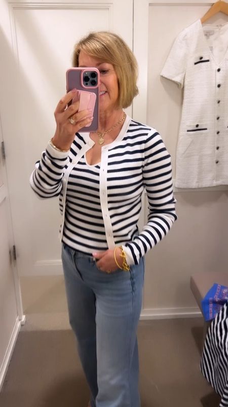Striped cardigan and tank set are 40% off! So cute with jeans or white pants for spring and summer. Use code CARLA10 on shoes.

#LTKfindsunder50 #LTKsalealert #LTKVideo