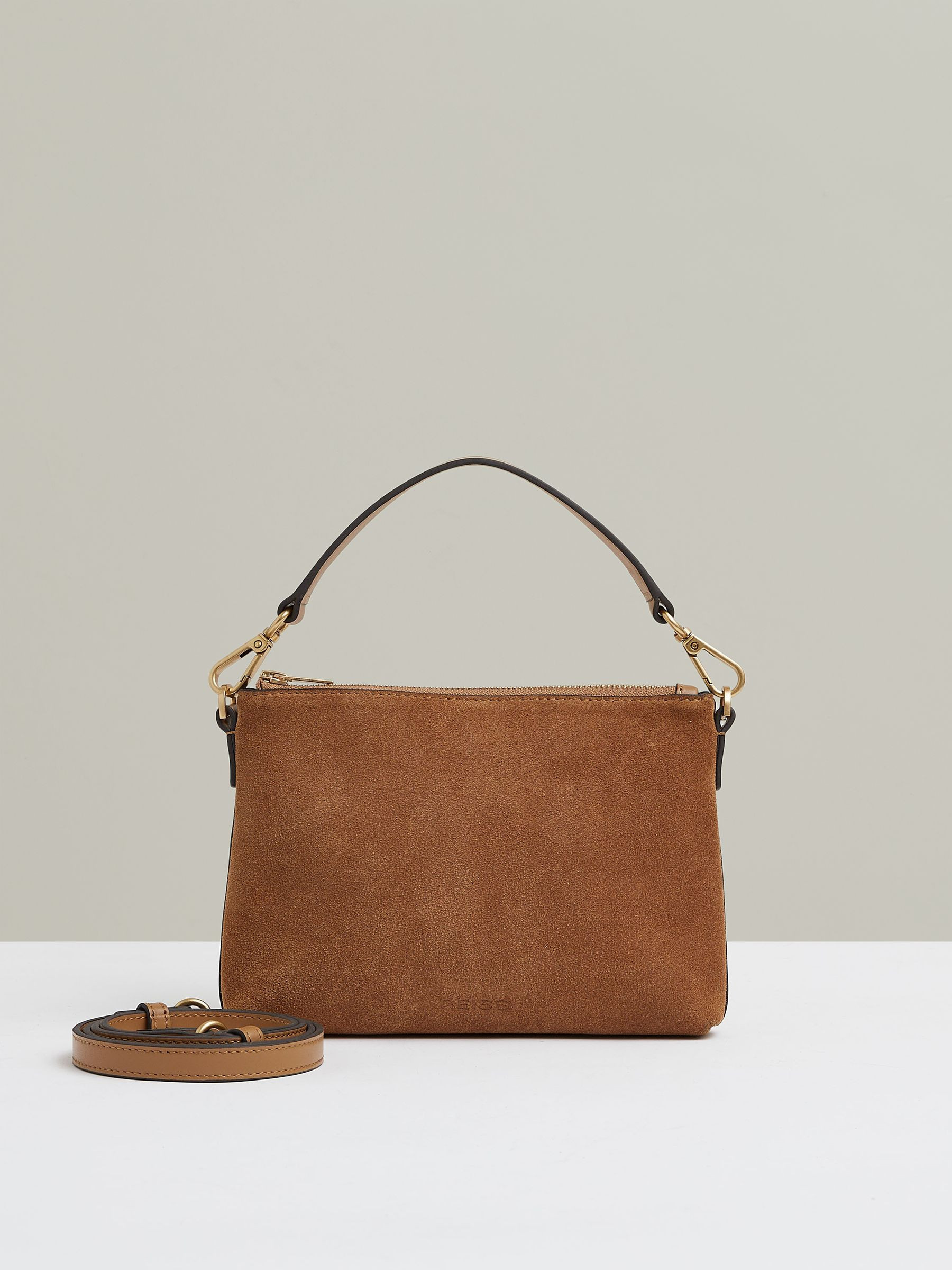 Reiss Leather and Suede Double-Strap Bag in Tan | REISS | Reiss US