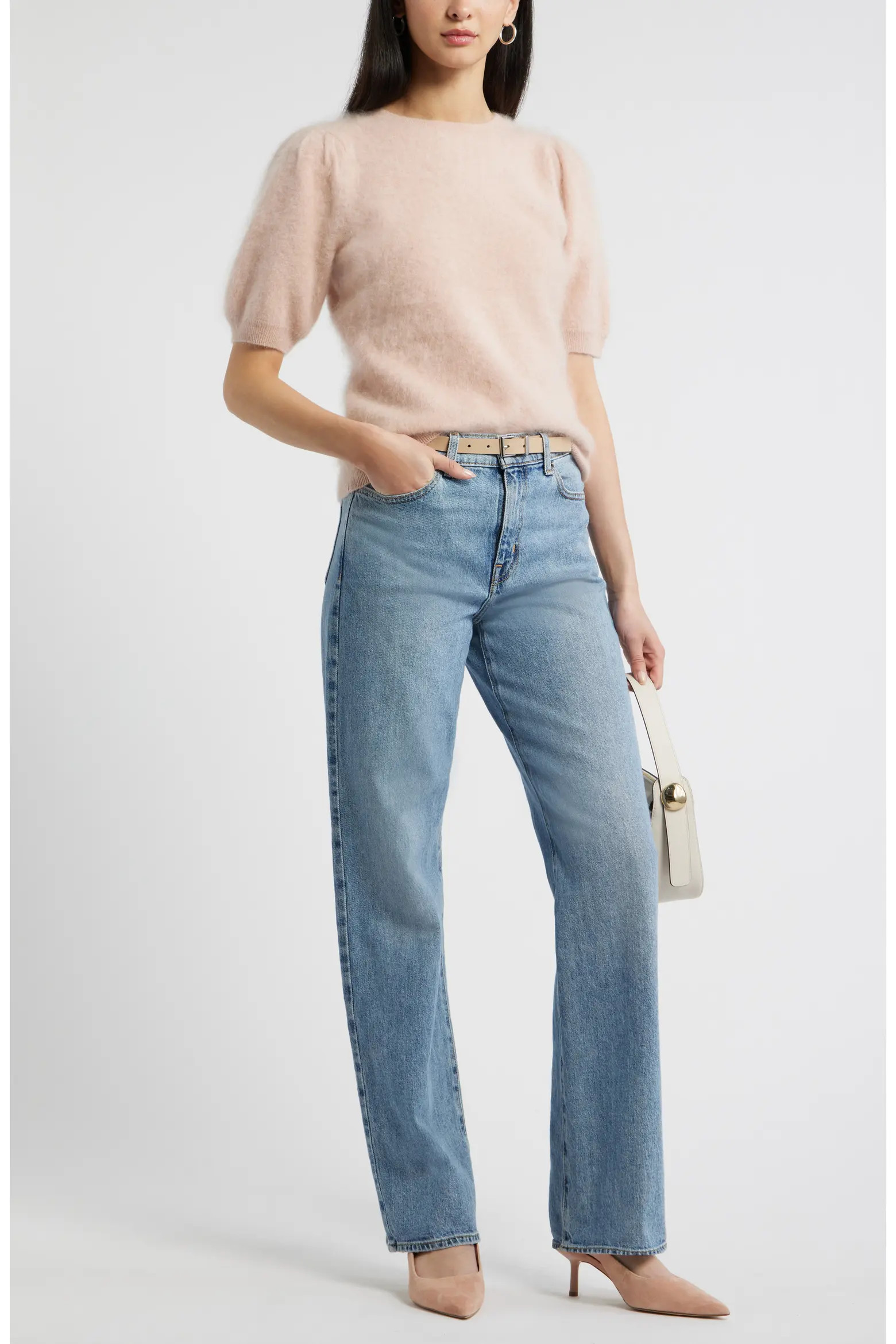 Nordstrom Femme Short Sleeve Brushed Cashmere Sweater (Women) | Nordstrom | Nordstrom