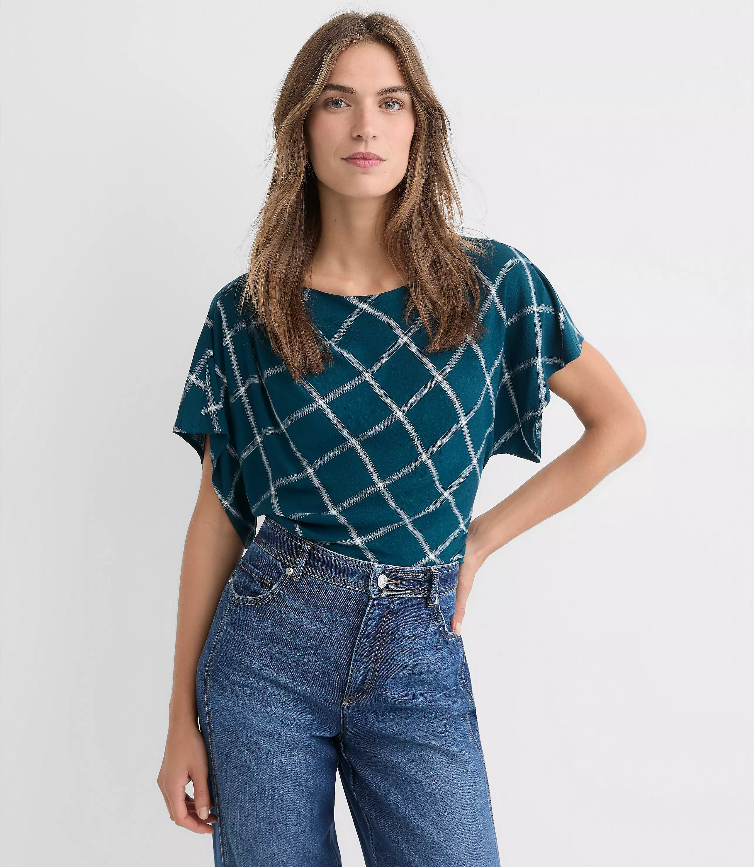 Plaid Pleated Wedge Top | LOFT