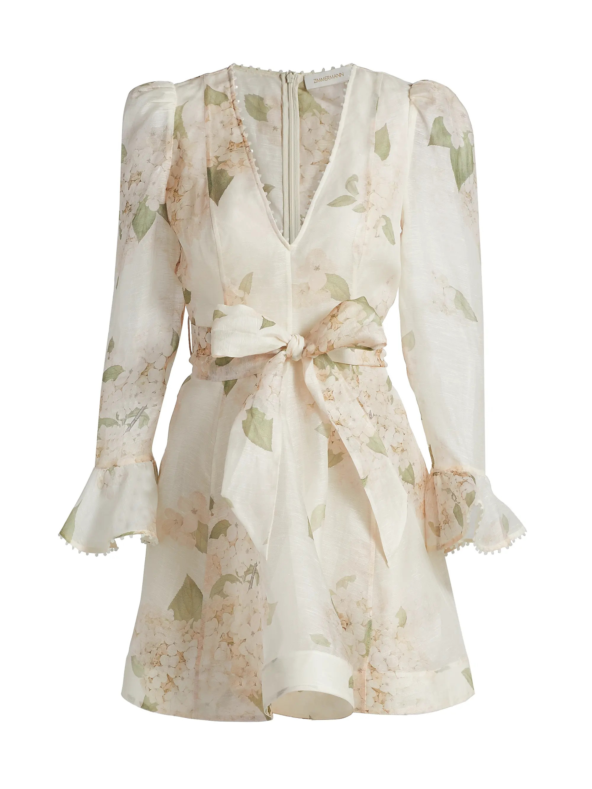 Zimmermann Balance Floral Linen-Silk Minidress | Saks Fifth Avenue | Saks Fifth Avenue