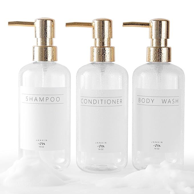 Shampoo and Conditioner Dispenser Set of 3,Modern Refillable 16oz Shampoo and Conditioner Bottles... | Amazon (US)