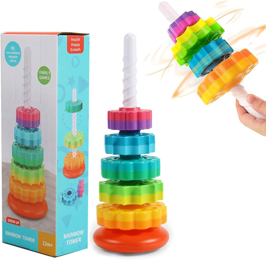 Baby Spinning Stacking Toys, Spin Toys ABS Plastic and Color Rainbow Design Ring Stacker Baby Toy... | Amazon (US)
