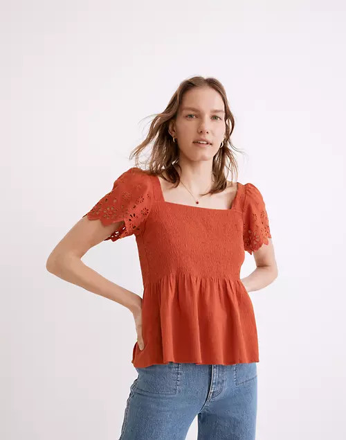 Eyelet-Sleeve Kate Smocked Top | Madewell