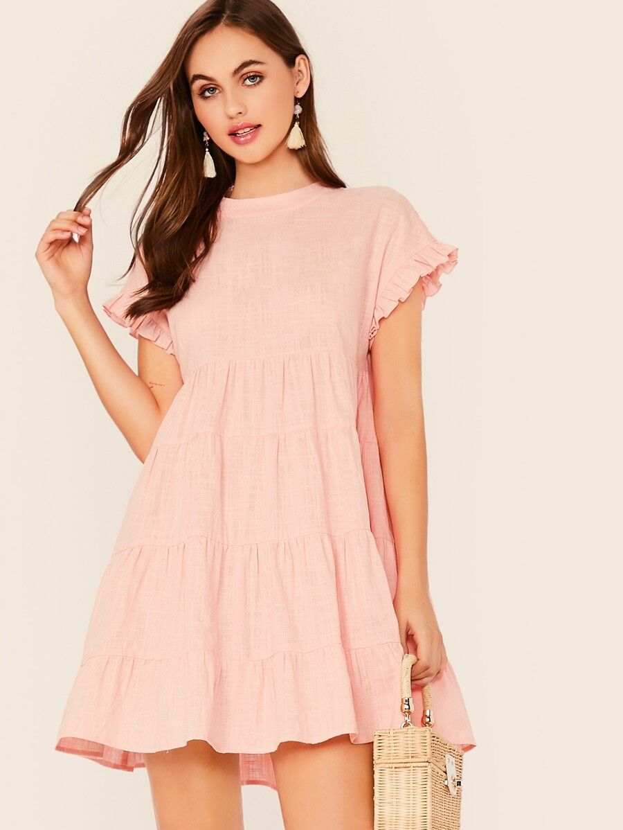 SHEIN Ruffle Cuff Smock Dress | SHEIN