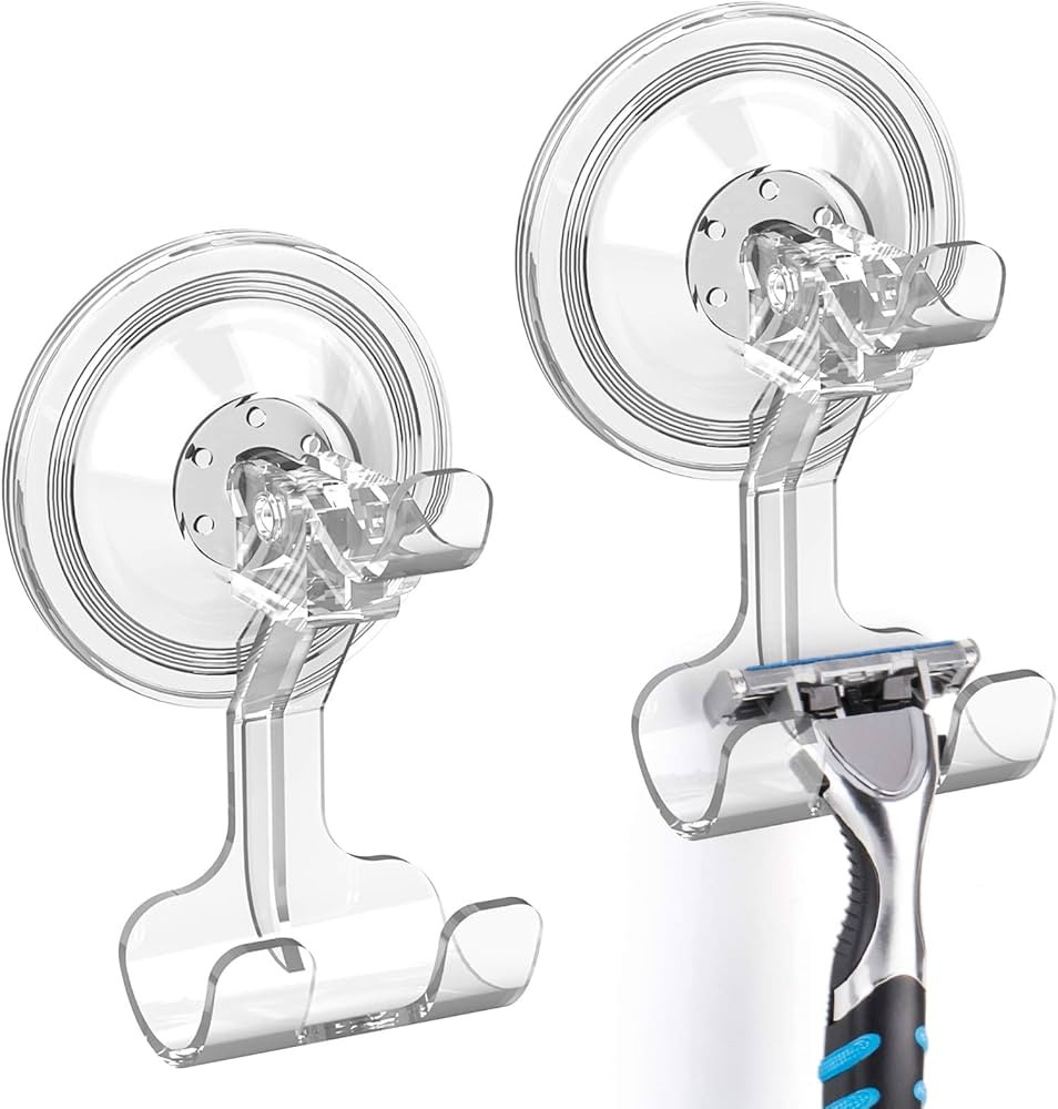 LUXEAR Suction Hooks, 2 Pack Razor Hooks Removable & Reusable Suction Shower Hook Waterproof Powe... | Amazon (US)