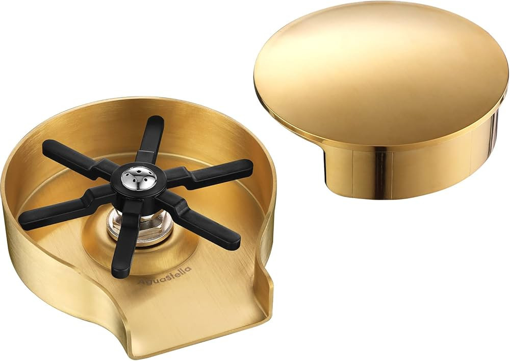 AguaStella ASR01GS Brushed Gold Metal Glass Rinser for Kitchen Sink with Cover, Kitchen Sink Cup ... | Amazon (US)