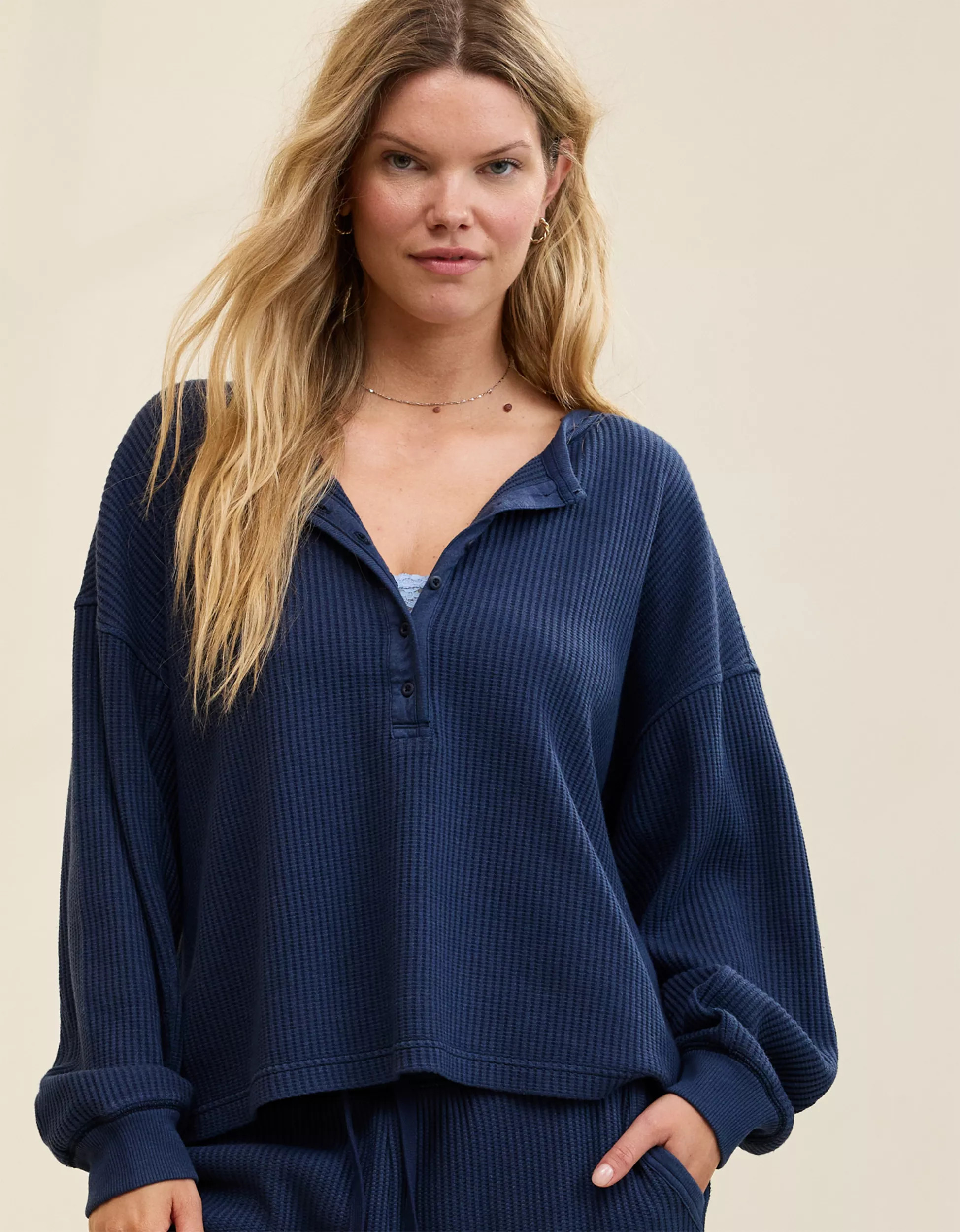 Aerie Waffle Henley Sweatshirt | American Eagle Outfitters (US & CA)