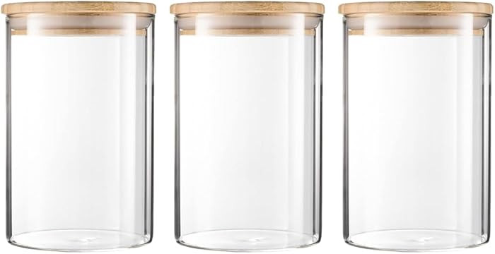 Glass Jars with Bamboo Lids, Clear Airtight Food Storage Container Jar with Sealing Lid, Clear Ki... | Amazon (UK)