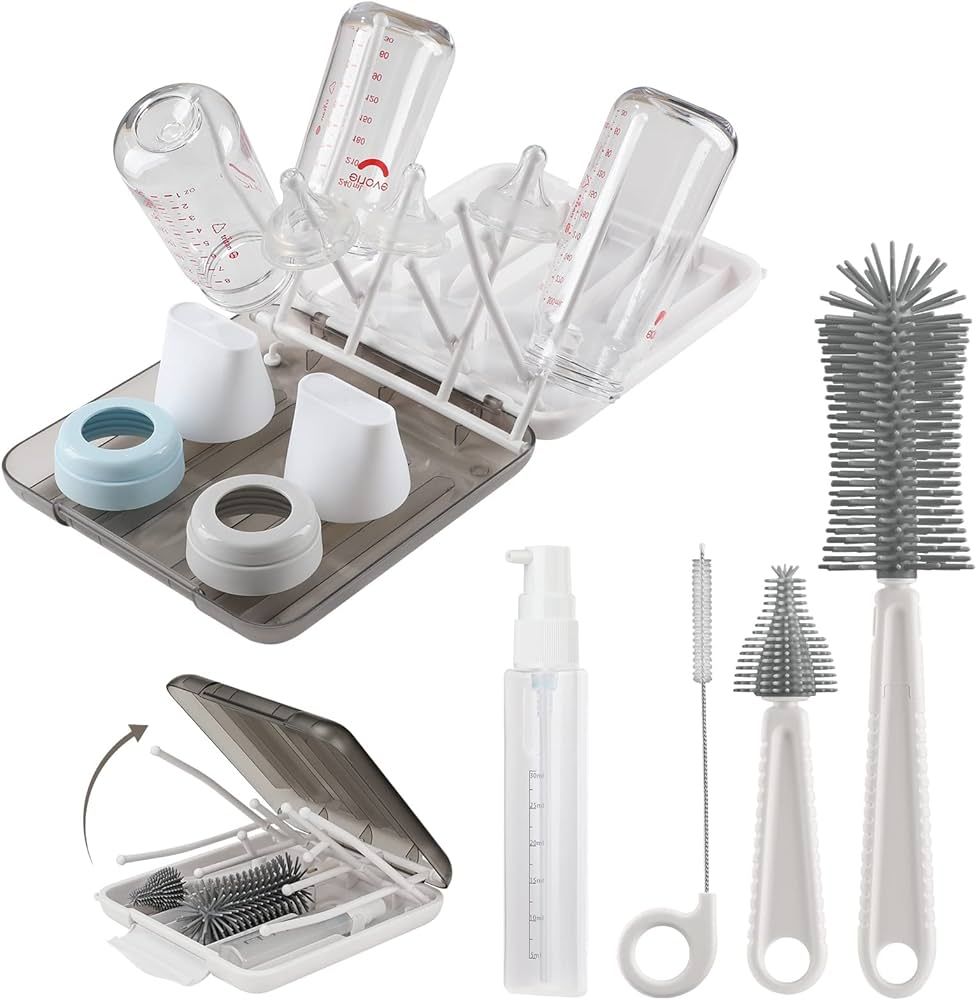 Baby Bottle Brush,6 in 1 Bottle Cleaner Brush Kit with Extendable Silicone Bottle Brush,Drying Ra... | Amazon (US)